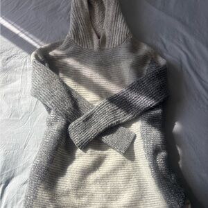100% cashmere Kit and Ace Two-Tone Gray Hooded Ribbed Sweater